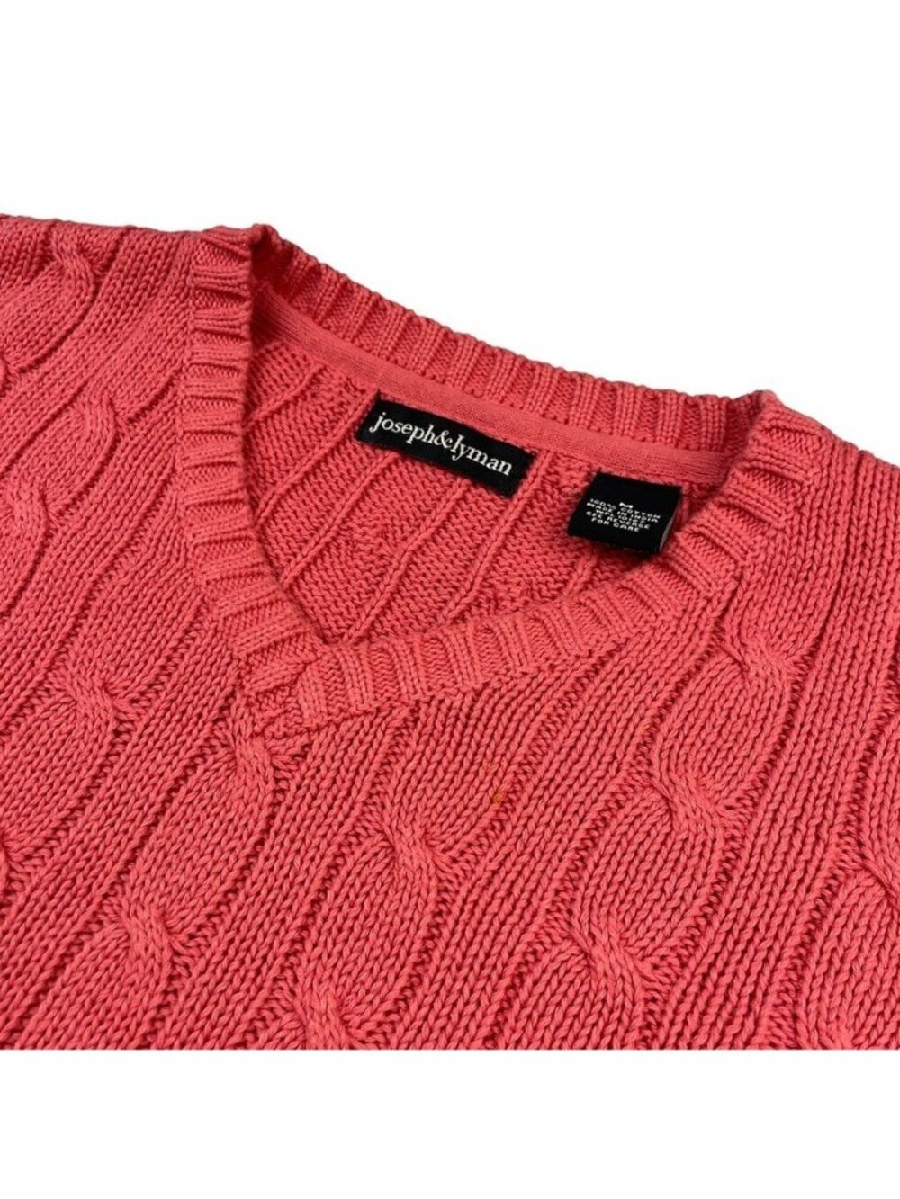 Joseph & Lyman Men’s 100% Cotton Cable-Knit V-Neck Sweater Pink • Medium